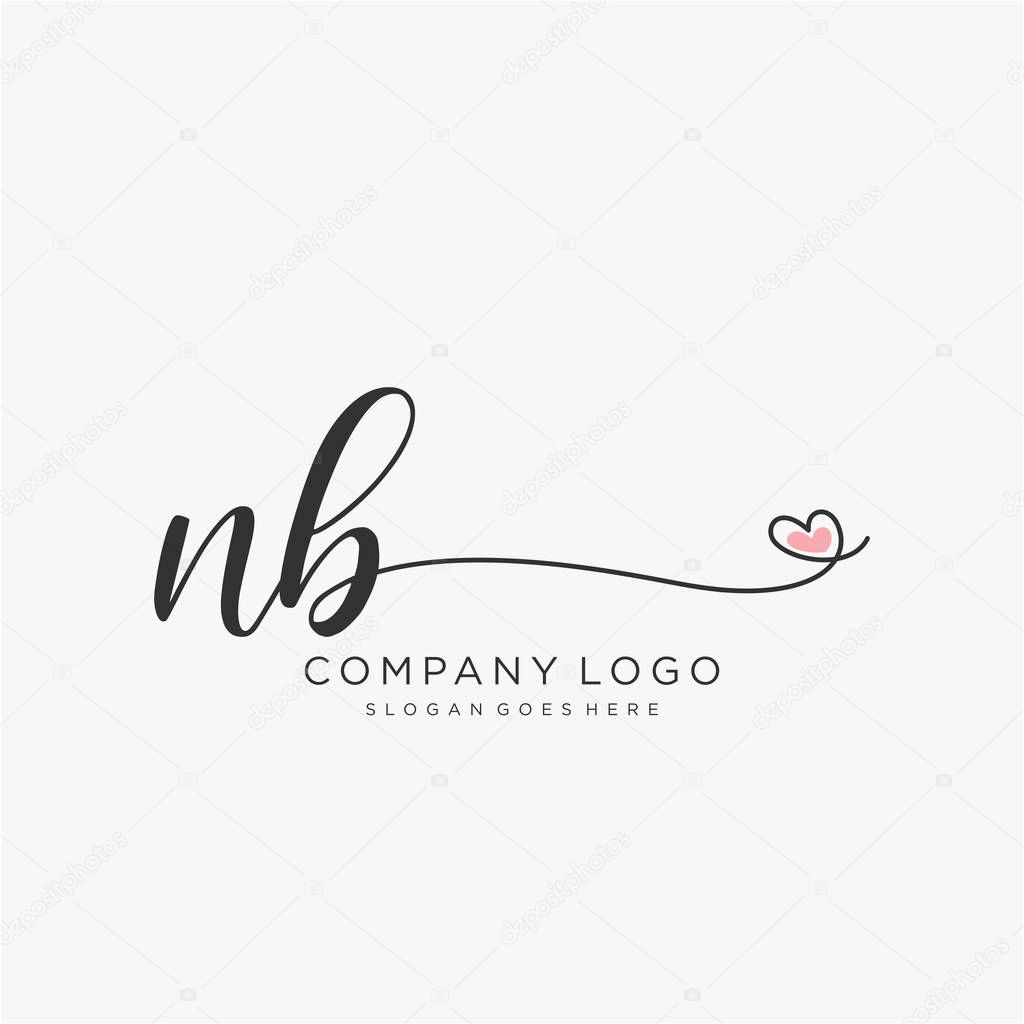 NB Initial handwriting logo design with circle. Beautyful design handwritten logo for fashion, team, wedding, luxury logo.