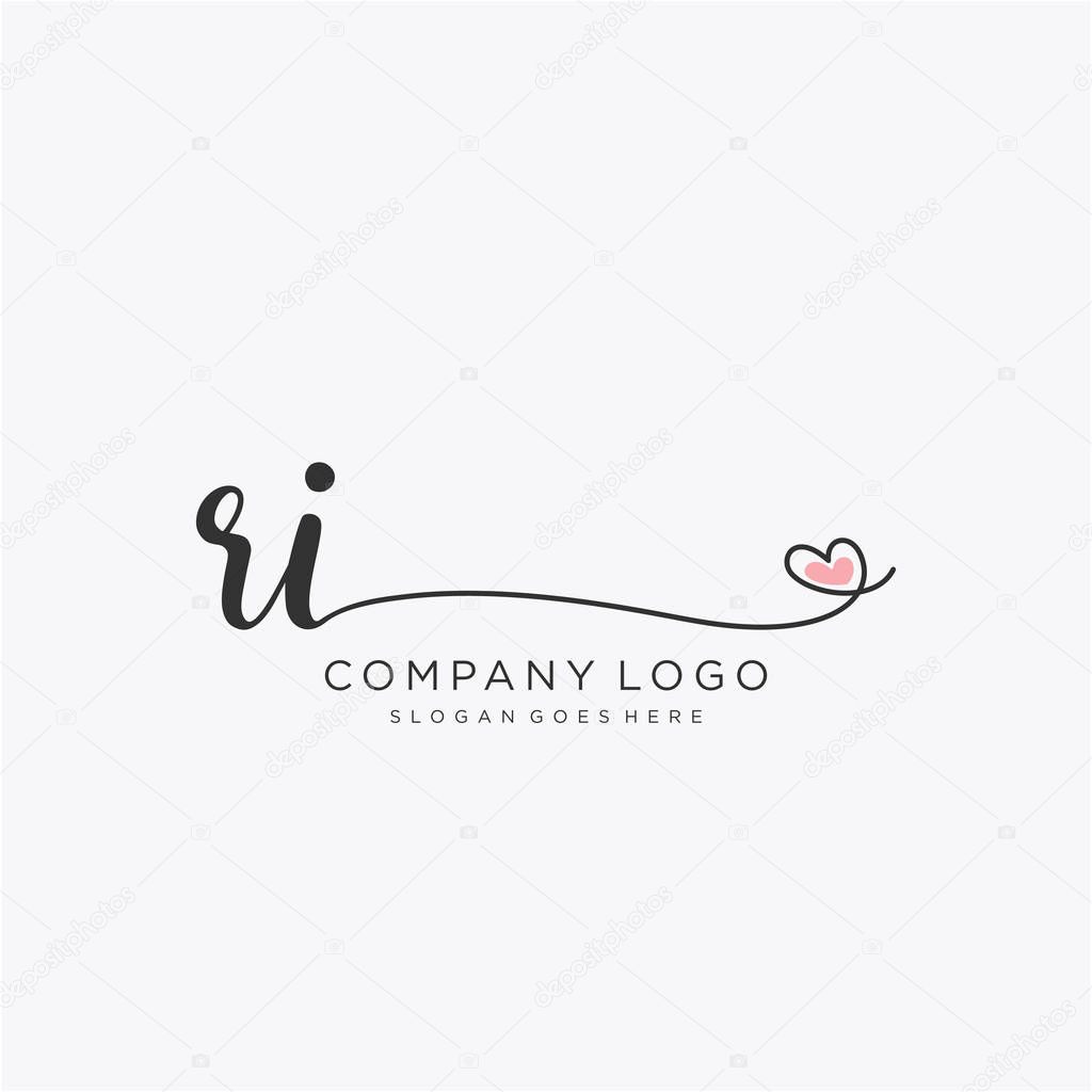 RI Initial handwriting logo design with circle. Beautyful design handwritten logo for fashion, team, wedding, luxury logo.