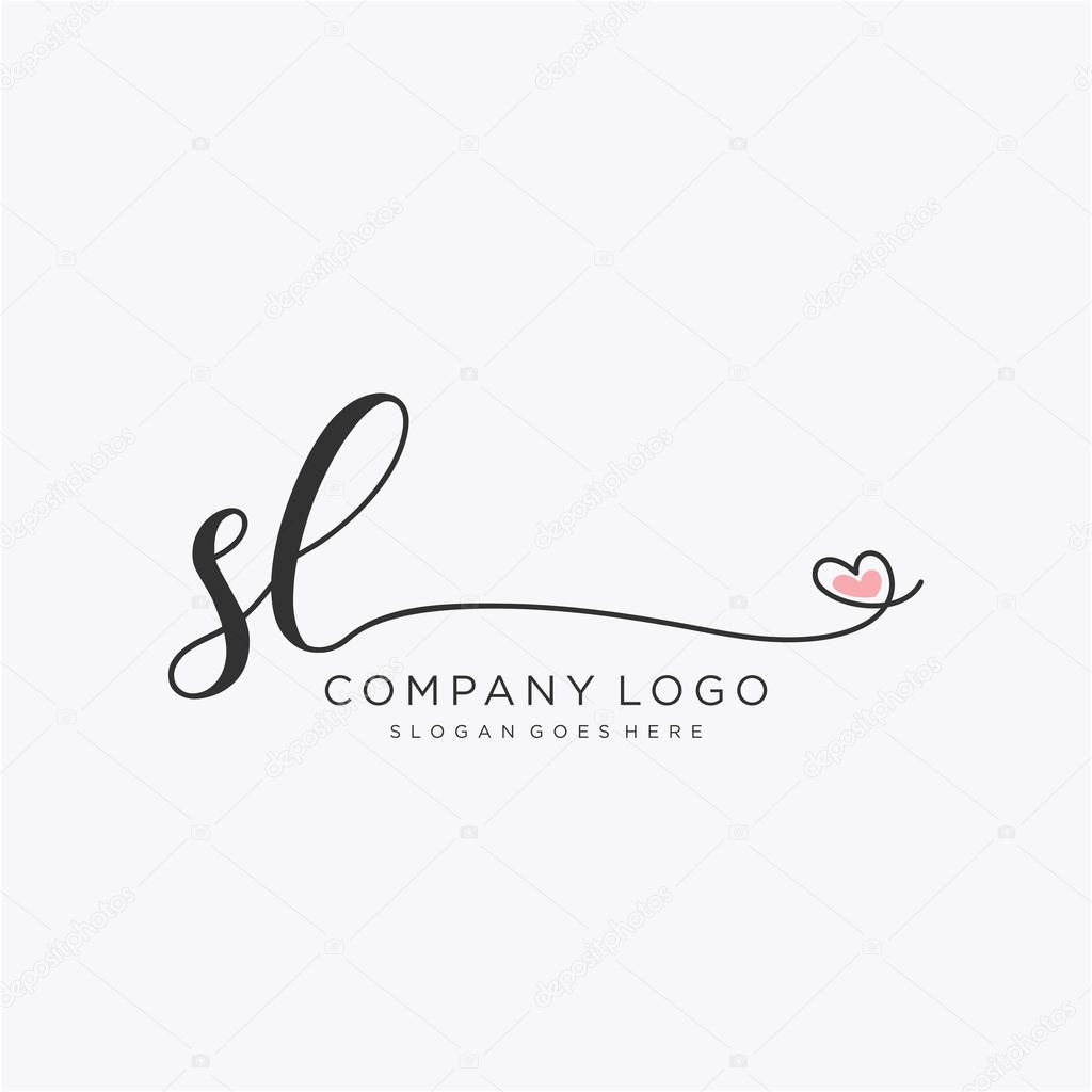 SL Initial handwriting logo design with circle. Beautyful design handwritten logo for fashion, team, wedding, luxury logo.