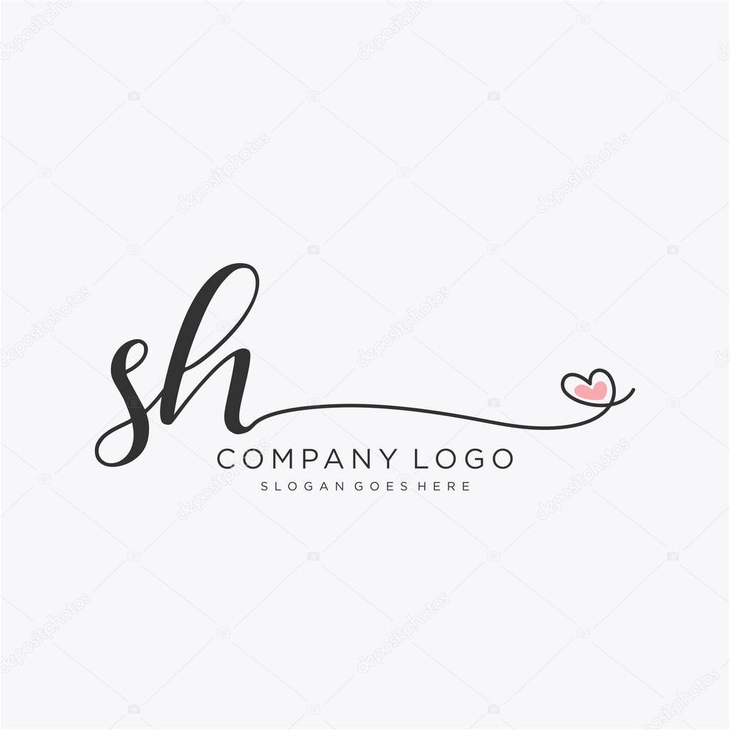 SH Initial handwriting logo design with circle. Beautyful design handwritten logo for fashion, team, wedding, luxury logo.