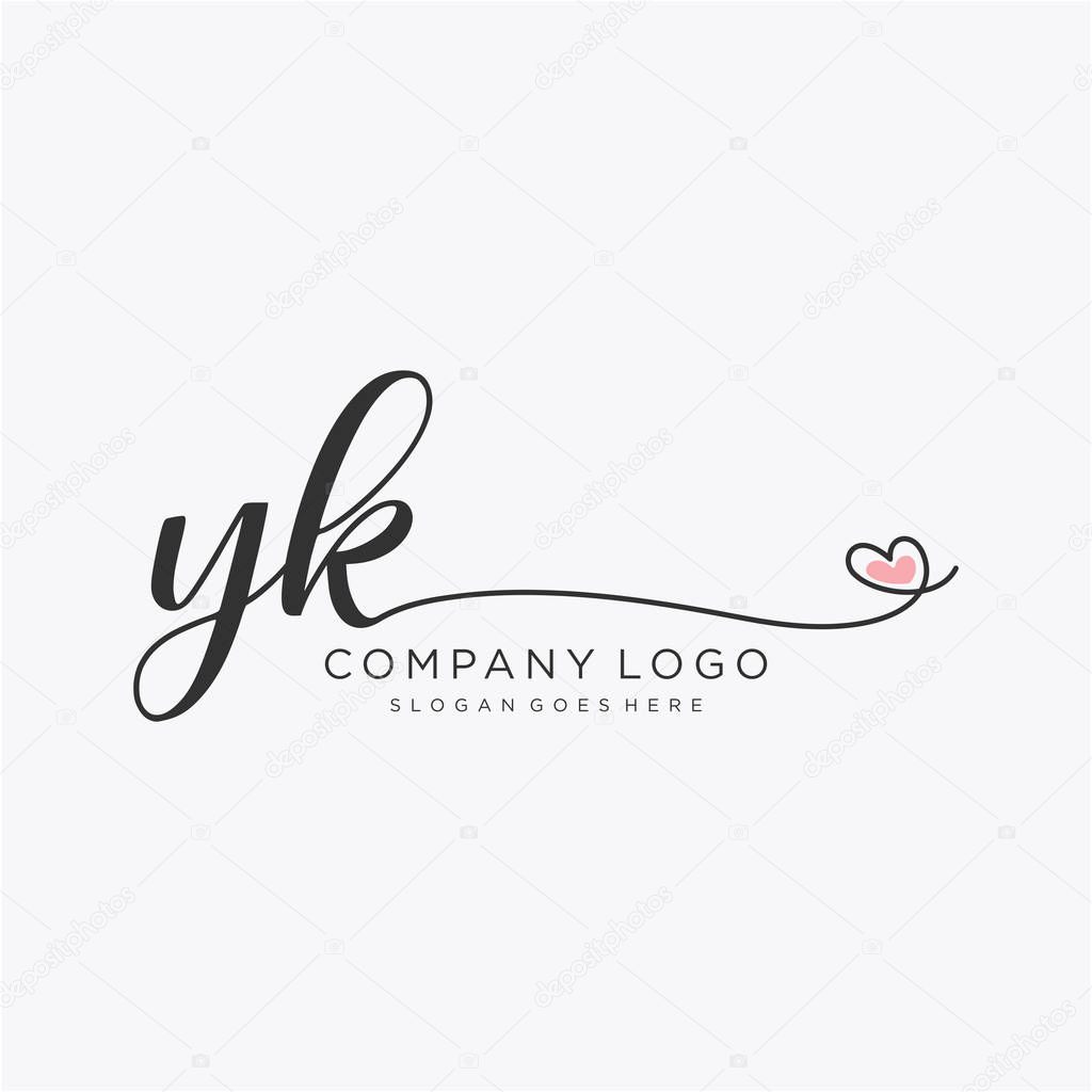 YK Initial handwriting logo design with circle. Beautyful design handwritten logo for fashion, team, wedding, luxury logo.