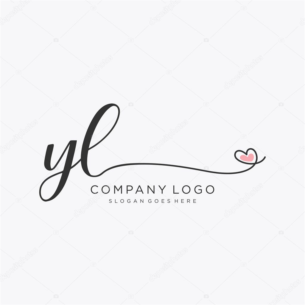 YL Initial handwriting logo design with circle. Beautyful design handwritten logo for fashion, team, wedding, luxury logo.