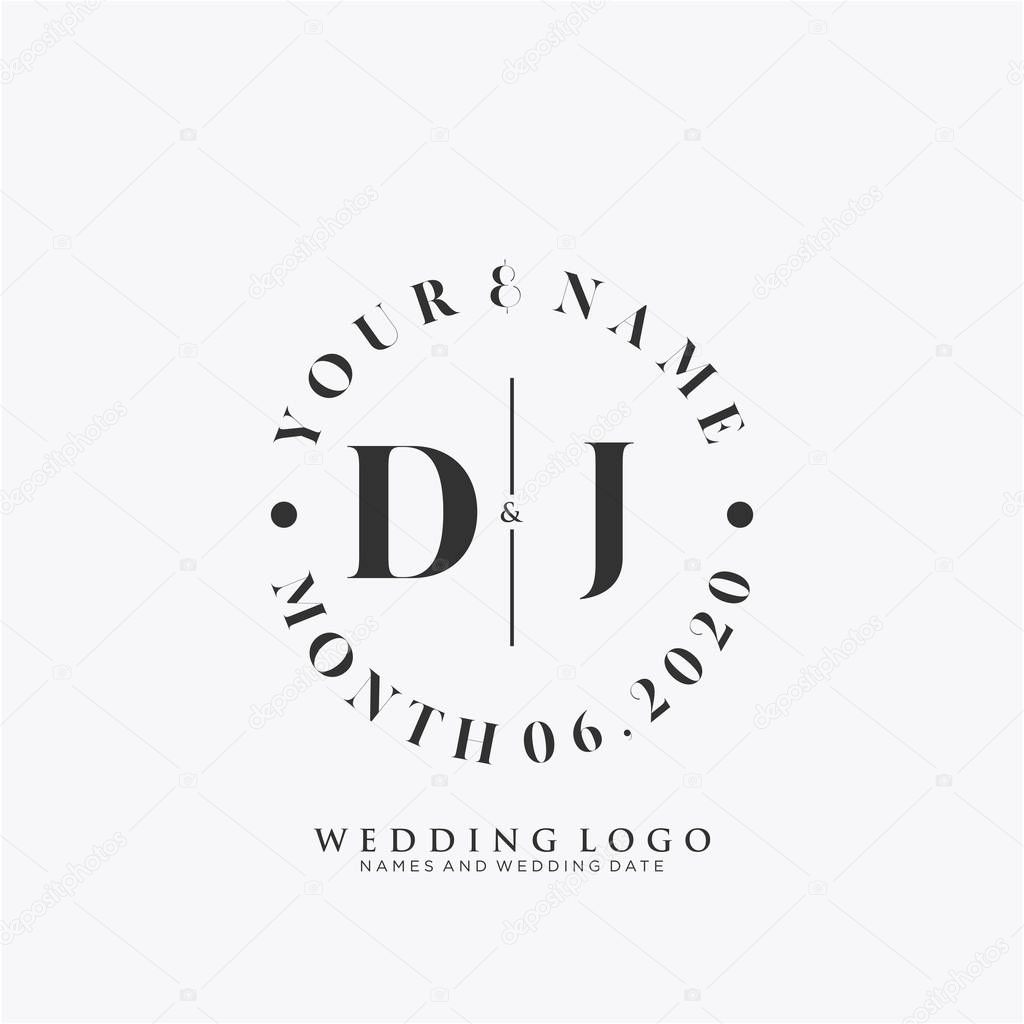 DJ Initial beauty monogram and elegant logo design, handwriting logo of initial signature, wedding, fashion, floral and botanical with creative template