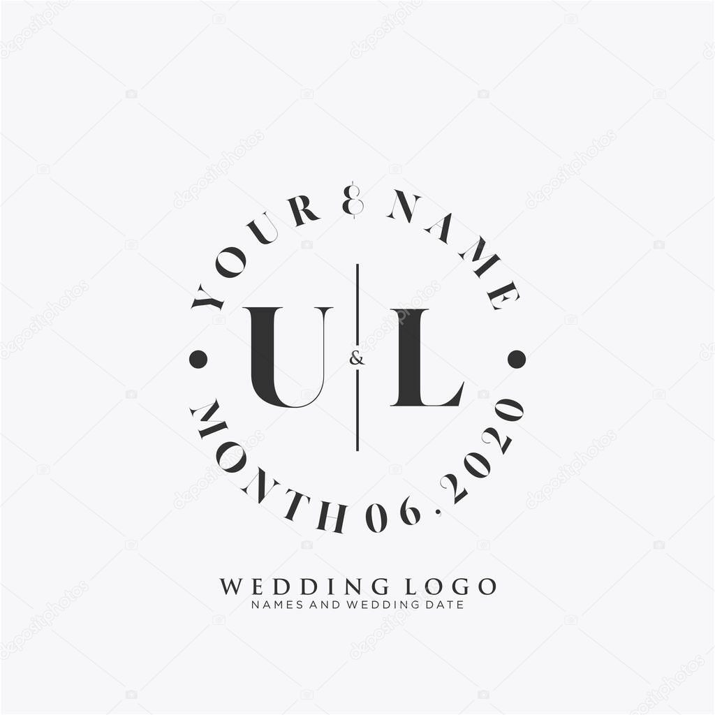 UL Initial beauty monogram and elegant logo design, handwriting logo of initial signature, wedding, fashion, floral and botanical with creative template