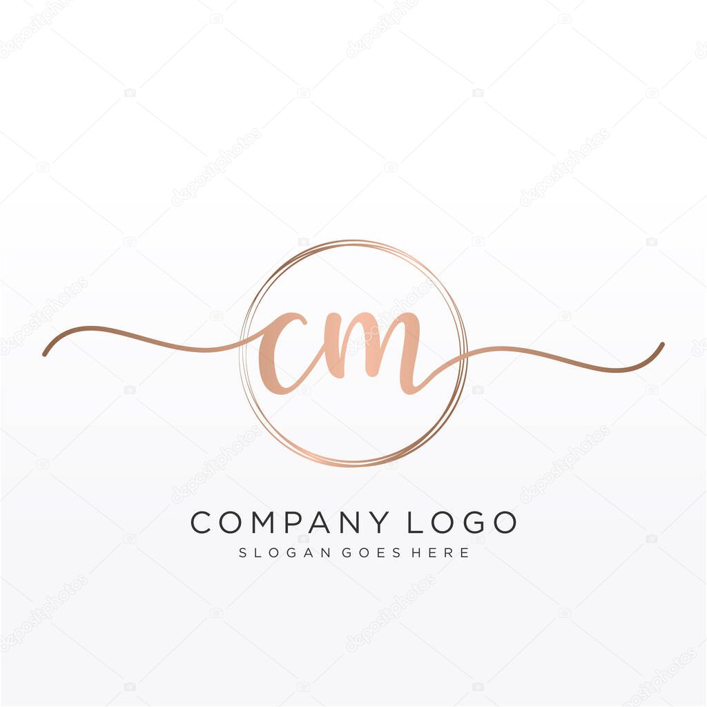 CM Initial handwriting logo with circle hand drawn template vector
