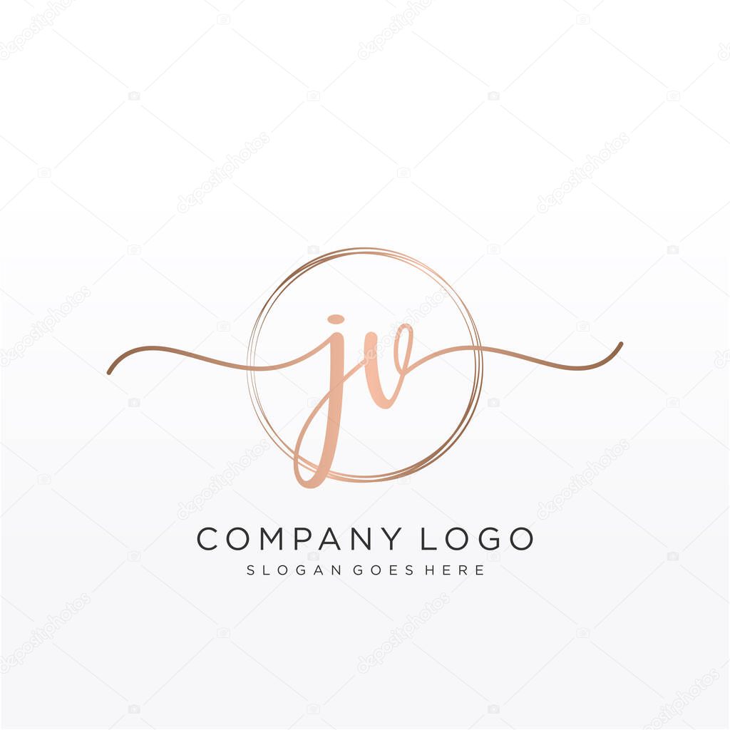 JV Initial handwriting logo with circle hand drawn template vector