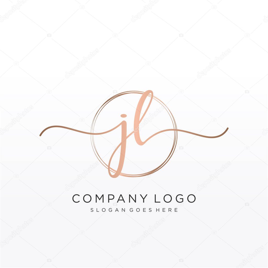 JL Initial handwriting logo with circle hand drawn template vector