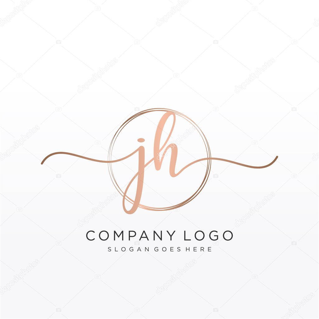 JH Initial handwriting logo with circle hand drawn template vector