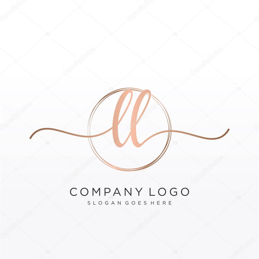 LL Initial handwriting logo with circle hand drawn template vector