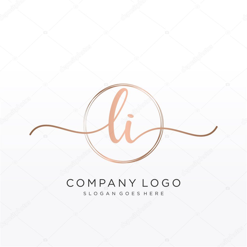 LI Initial handwriting logo with circle hand drawn template vector
