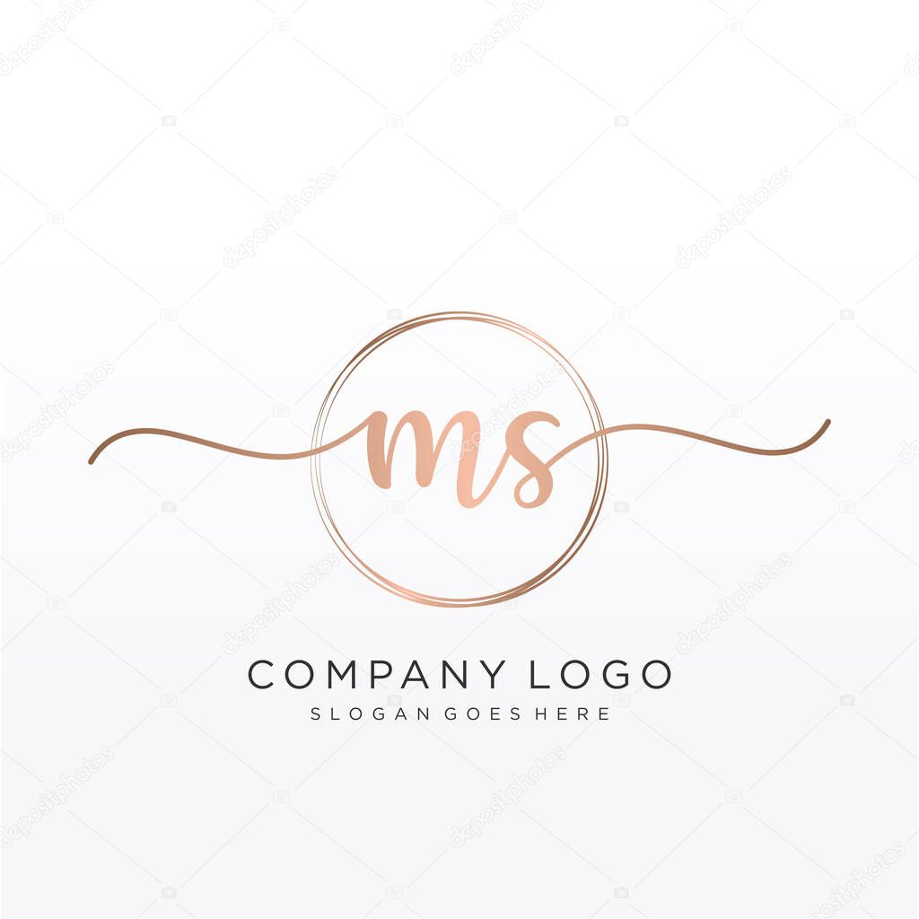 MS Initial handwriting logo with circle hand drawn template vector