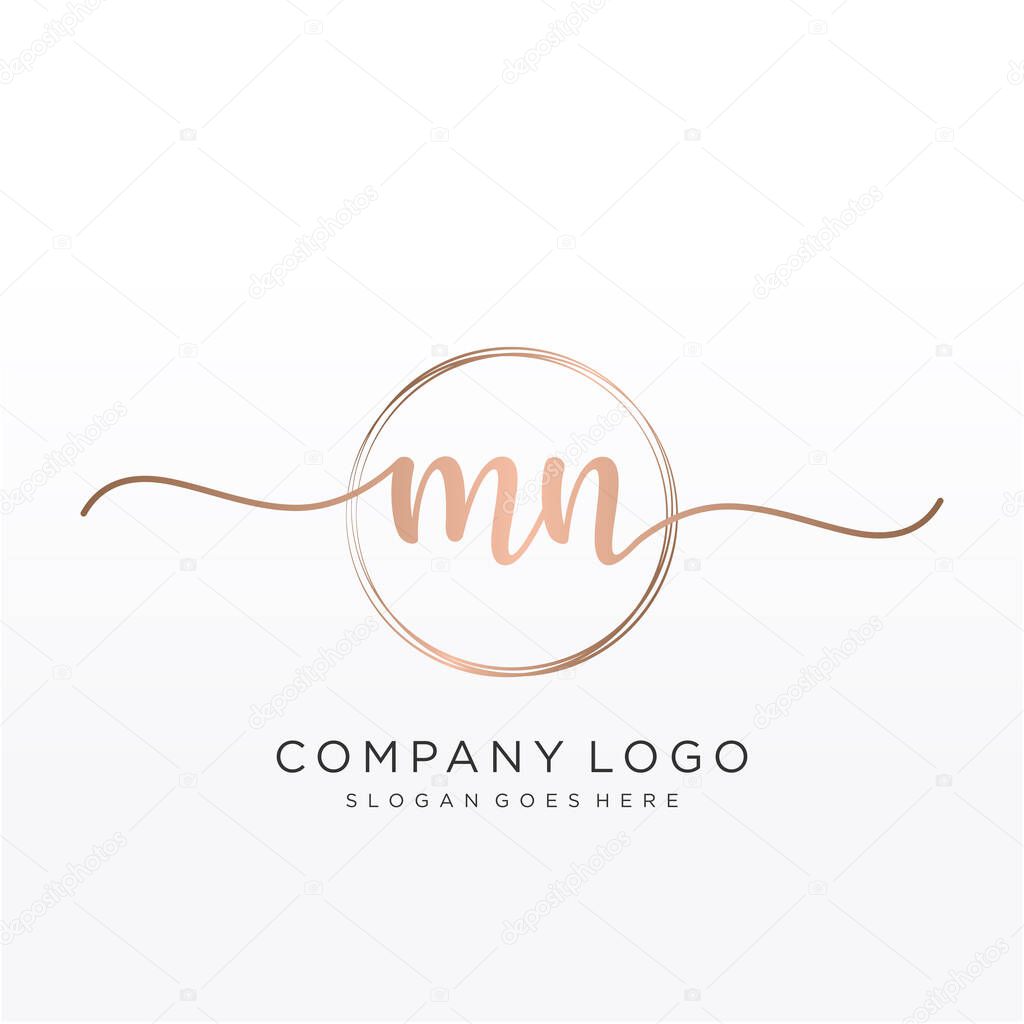 MN Initial handwriting logo with circle hand drawn template vector