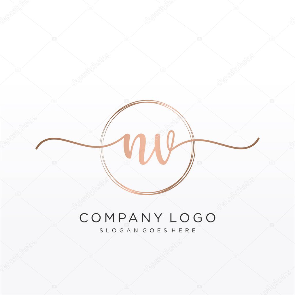 NV Initial handwriting logo with circle hand drawn template vector