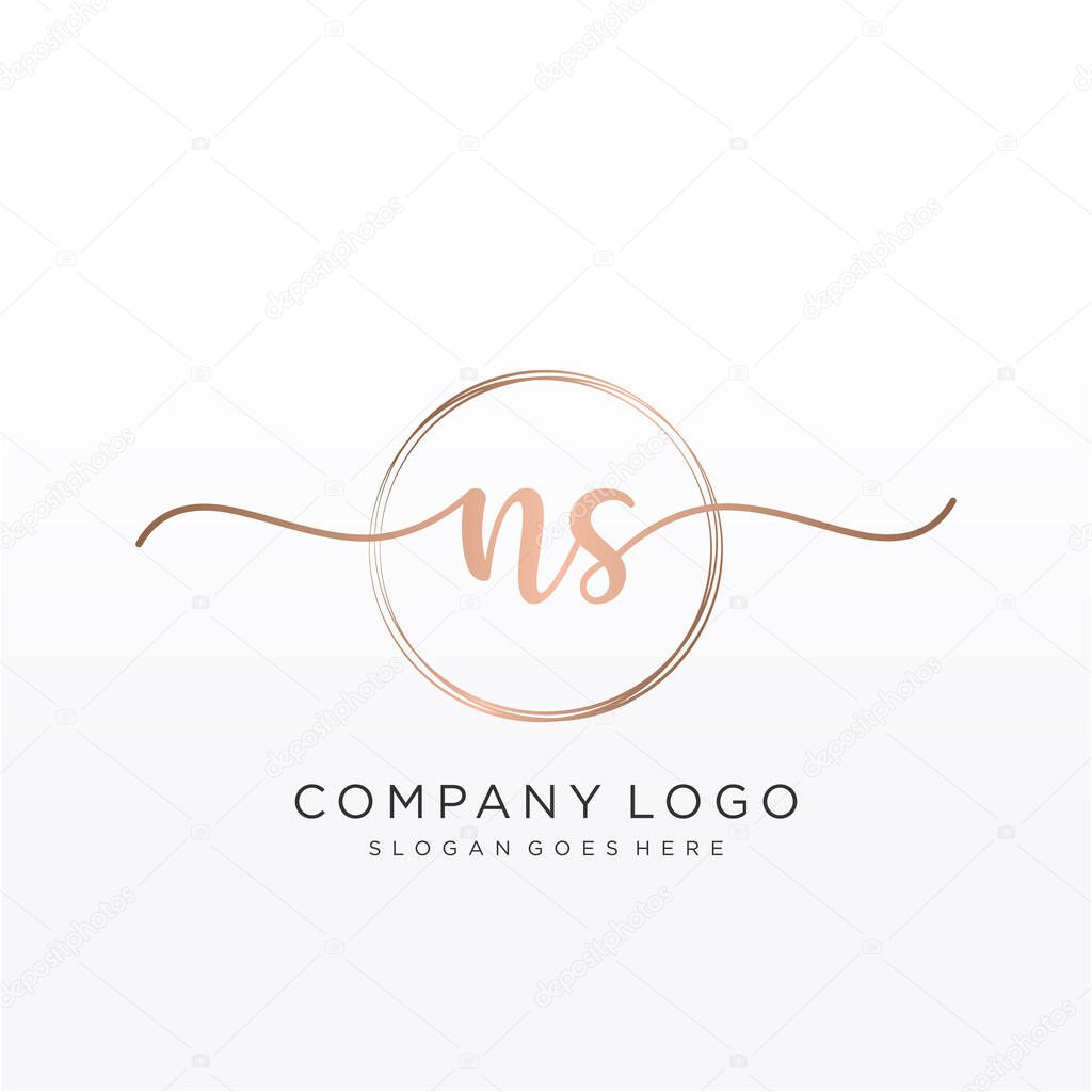 NS Initial handwriting logo with circle hand drawn template vector
