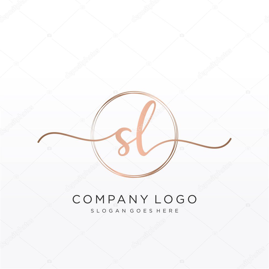 SL Initial handwriting logo with circle hand drawn template vector