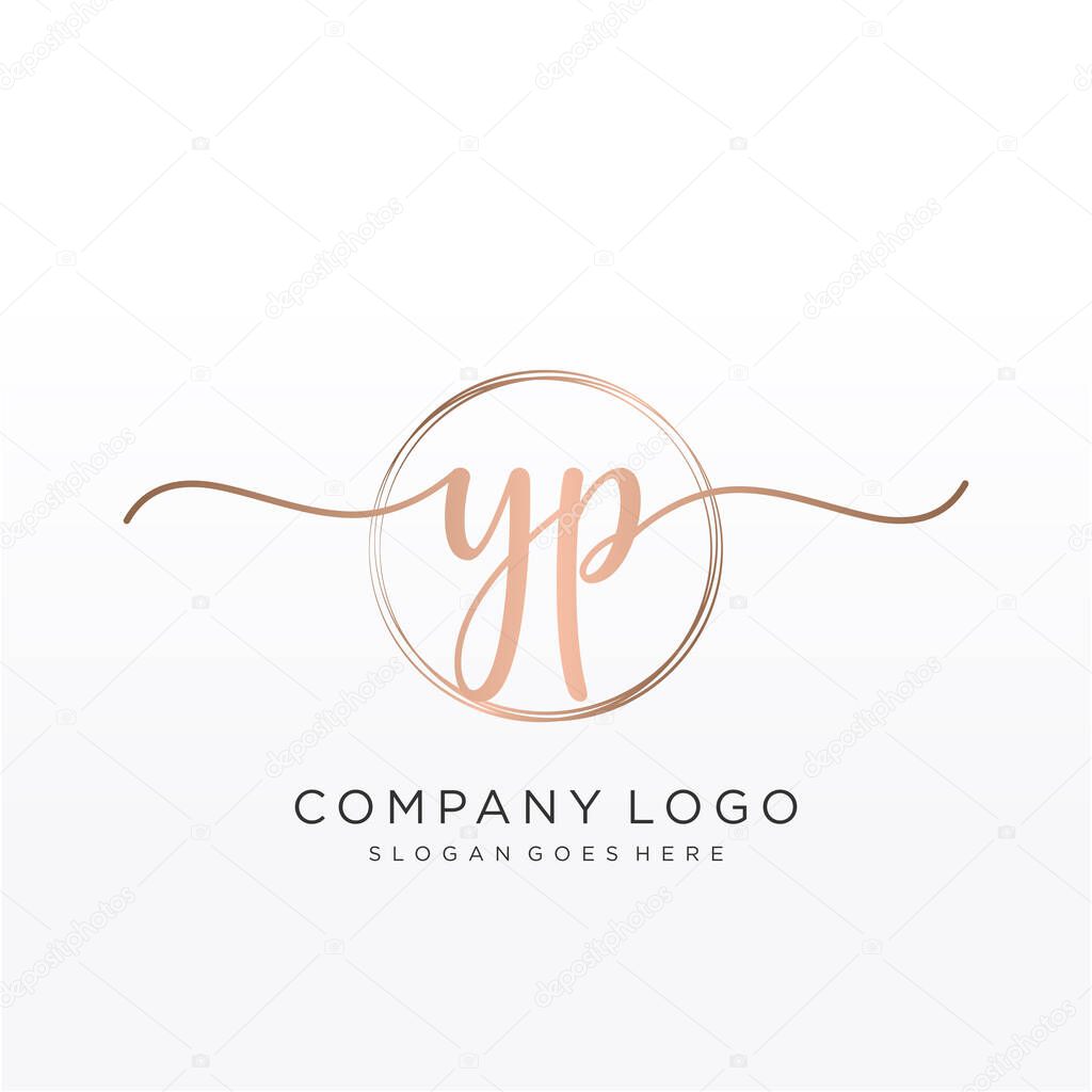 YP Initial handwriting logo with circle hand drawn template vector
