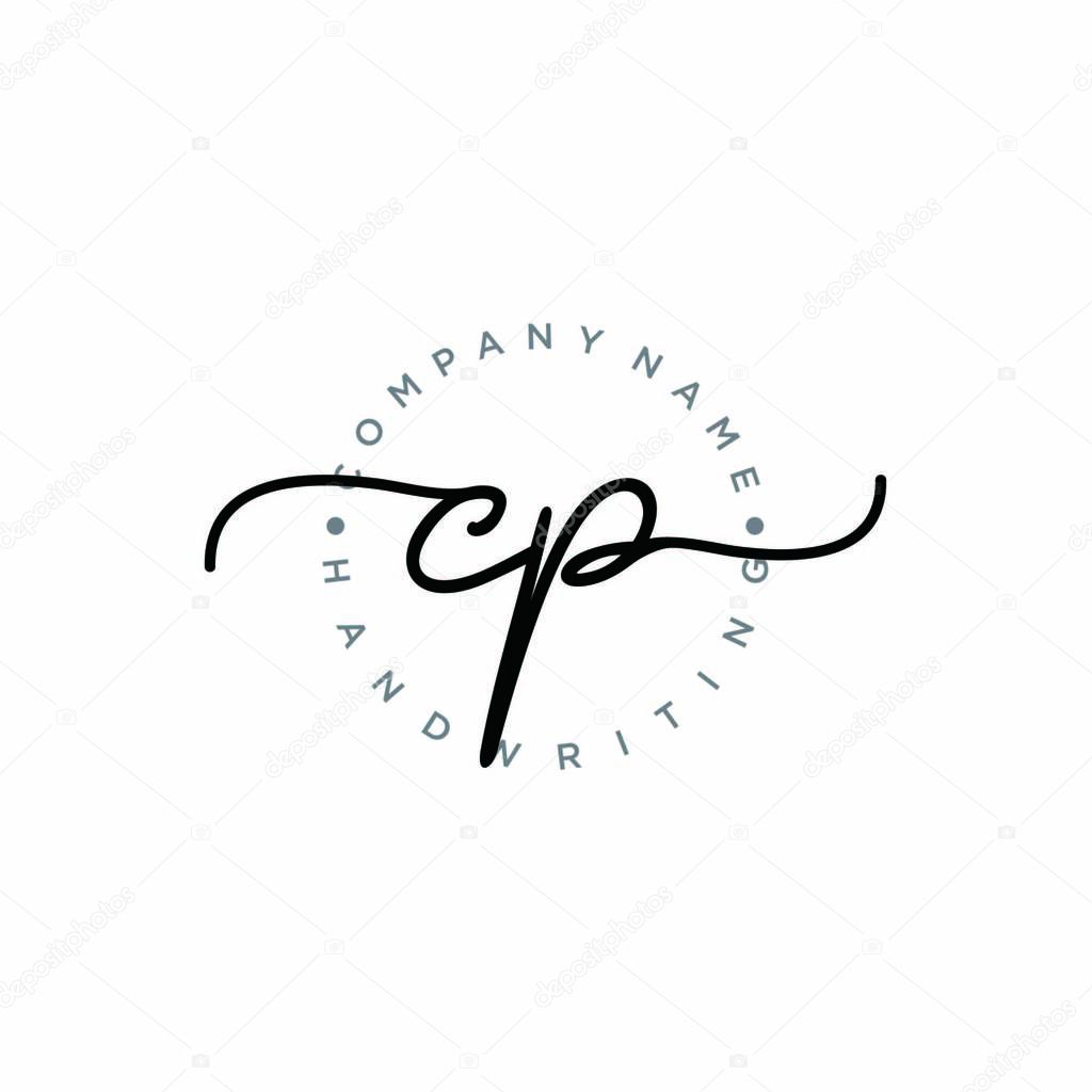CP Initial handwriting logo with circle hand drawn template vector