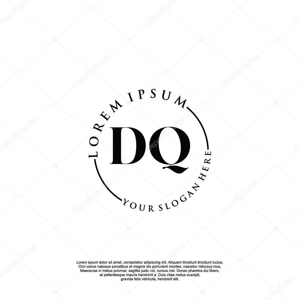 DQ Initial handwriting logo with circle hand drawn template vector
