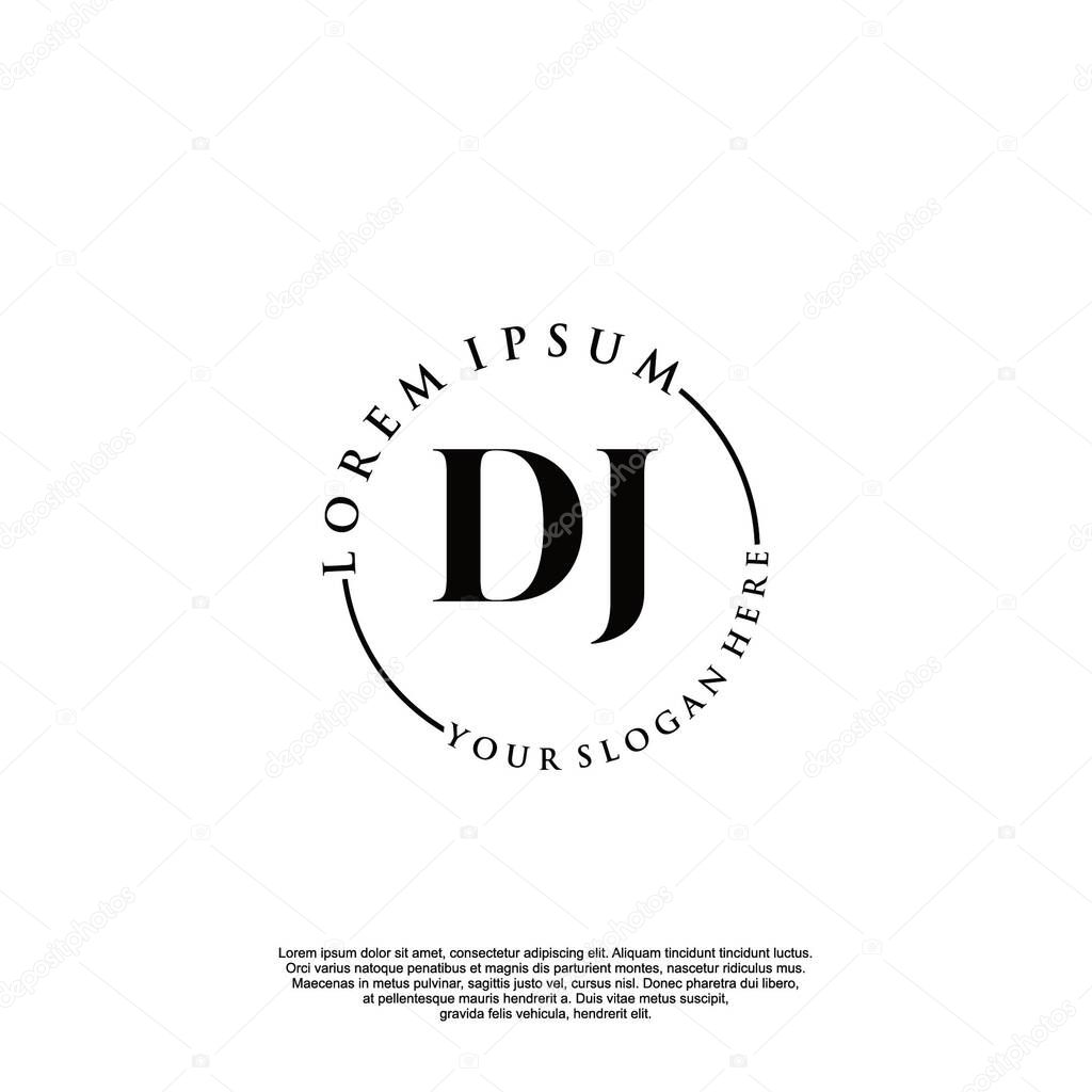 DJ Initial handwriting logo with circle hand drawn template vector