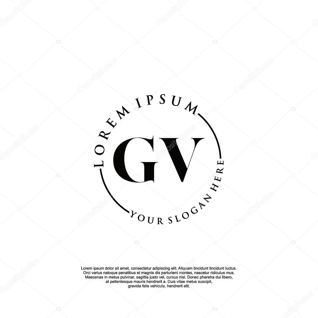 GV Initial handwriting logo with circle hand drawn template vector
