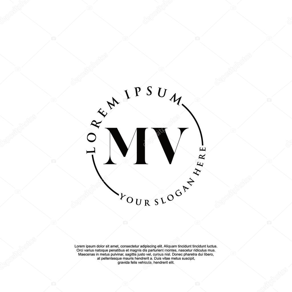 MV Initial handwriting logo with circle hand drawn template vector