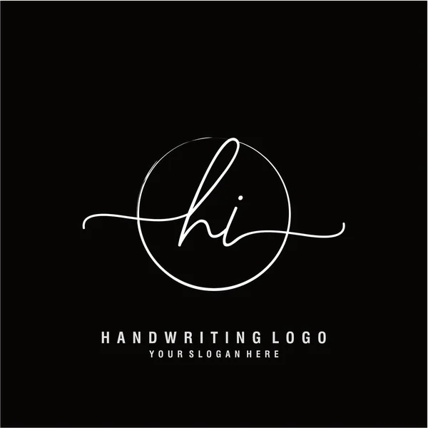 Hallo Ursprüngliche Handschrift Logo Mit Kreis Hand Gezeichnet Schablonenvektor — Stockvektor