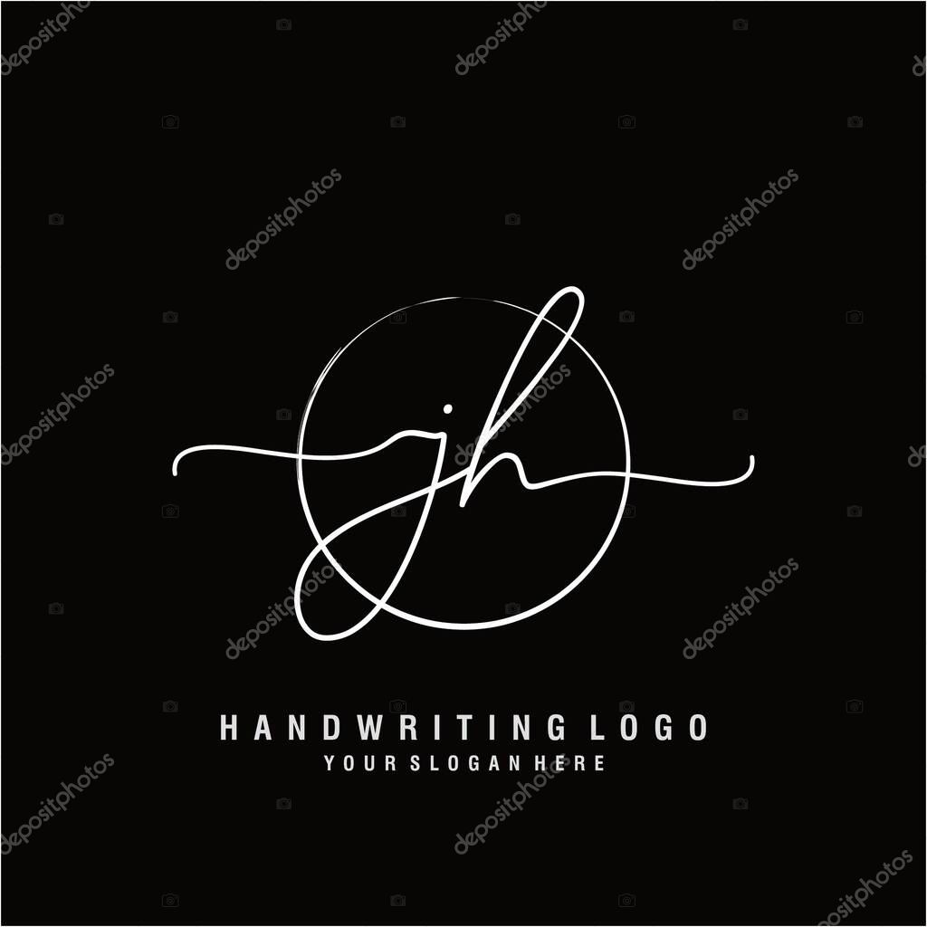 JH Initial handwriting logo with circle hand drawn template vector