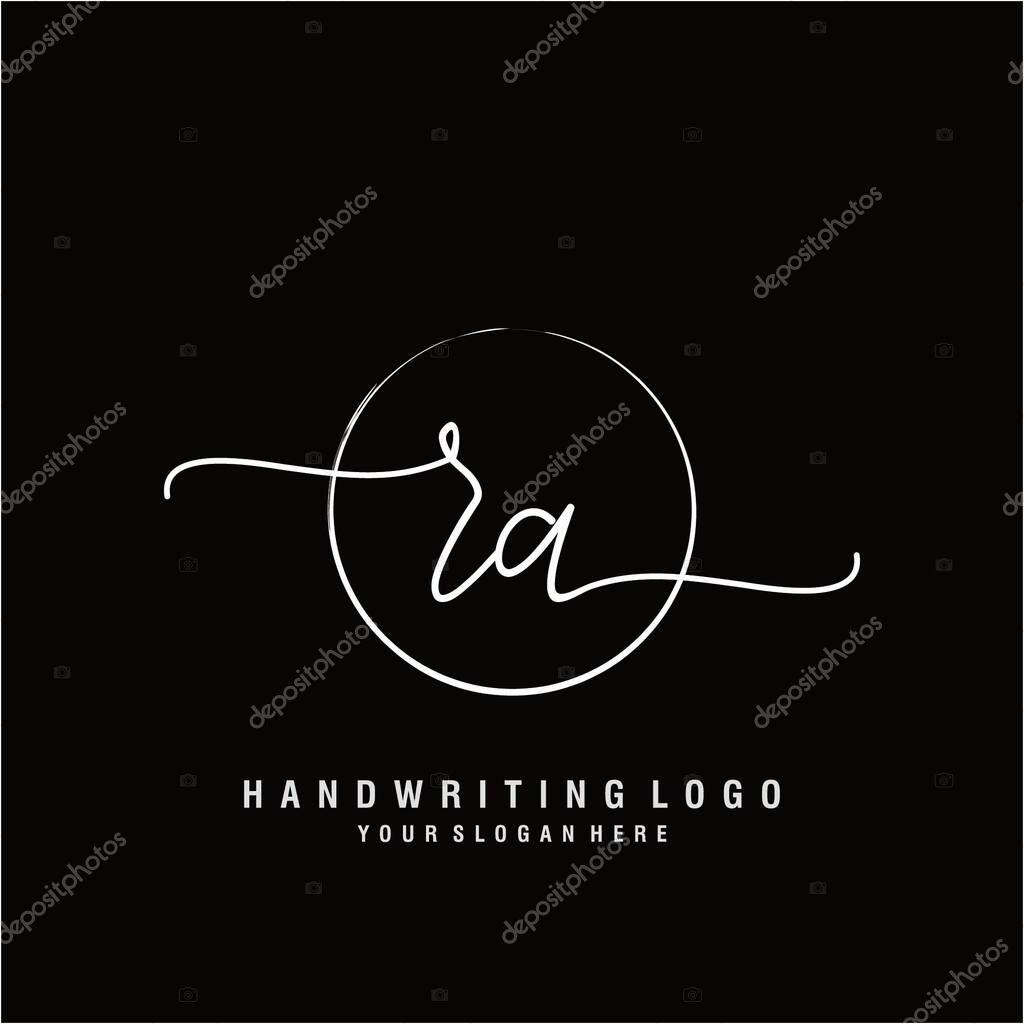 RA Initial handwriting logo with circle hand drawn template vector