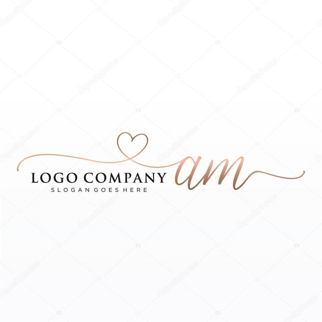 AM Initial handwriting logo design with circle. Beautyful design handwritten logo for fashion, team, wedding, luxury logo.