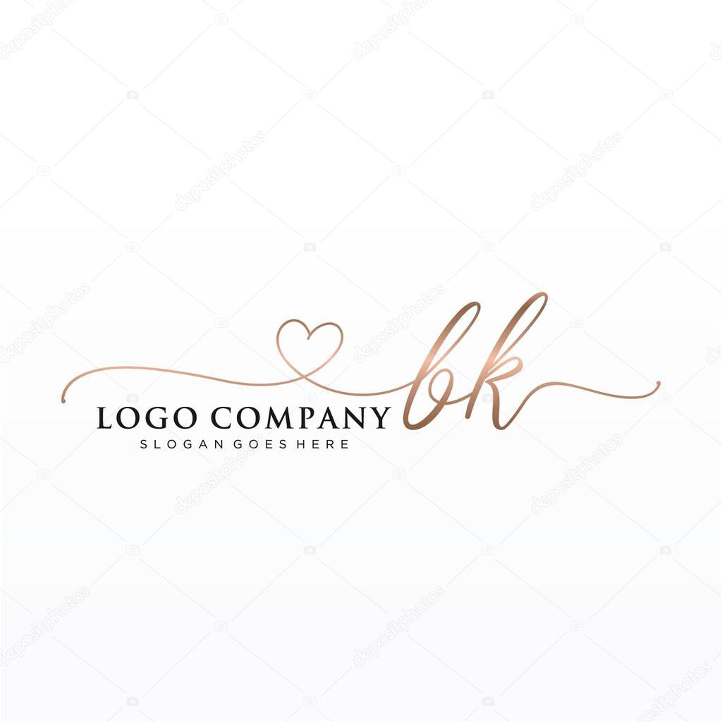 BK Initial handwriting logo design with circle. Beautyful design handwritten logo for fashion, team, wedding, luxury logo.
