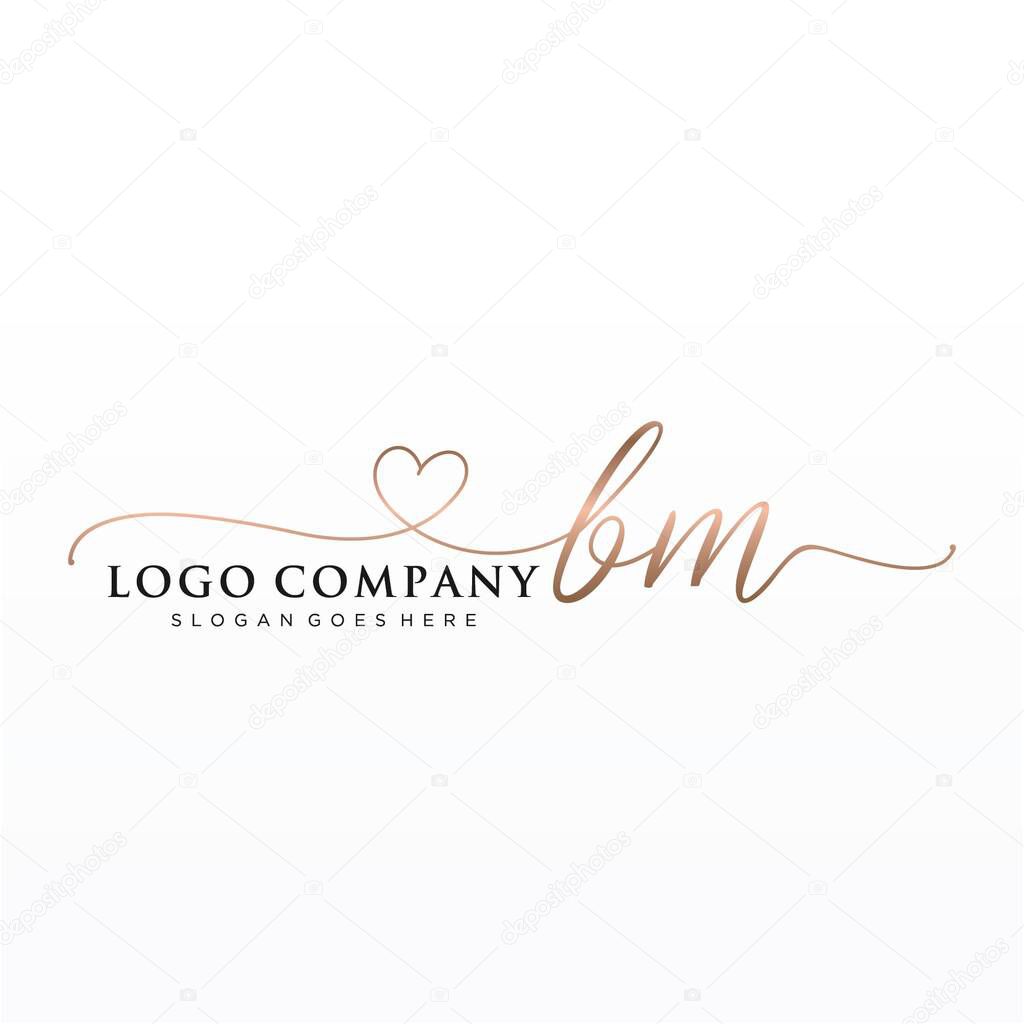 BM Initial handwriting logo design with circle. Beautyful design handwritten logo for fashion, team, wedding, luxury logo.