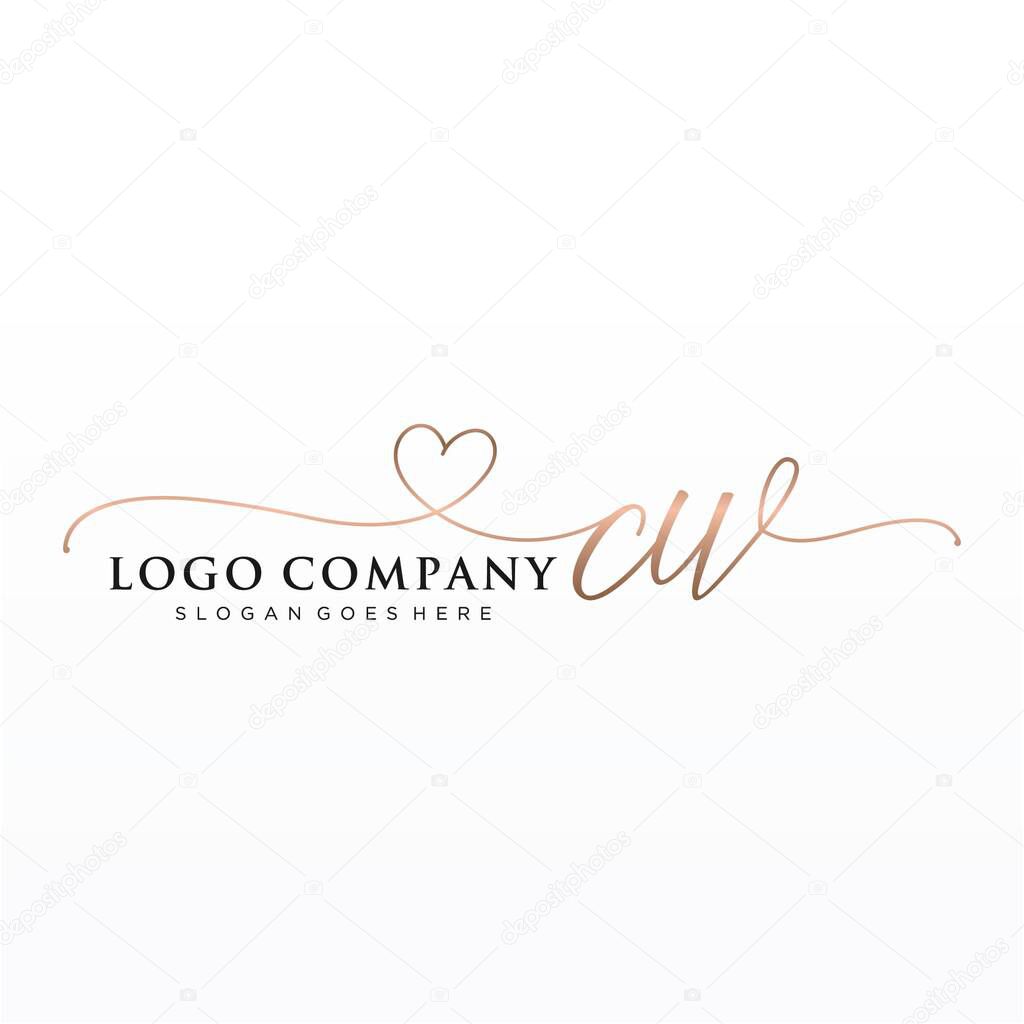 CW Initial handwriting logo design with circle. Beautyful design handwritten logo for fashion, team, wedding, luxury logo.