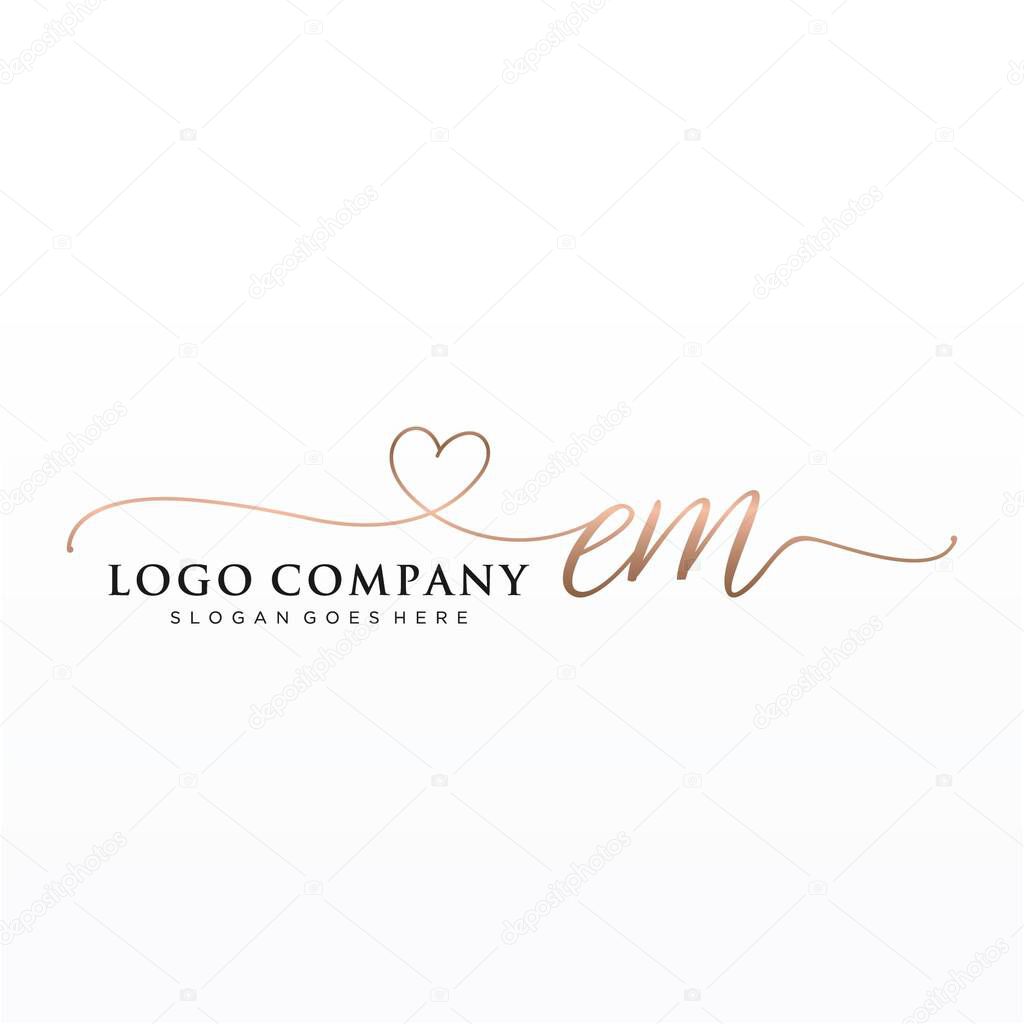 EM Initial handwriting logo design with circle. Beautyful design handwritten logo for fashion, team, wedding, luxury logo.