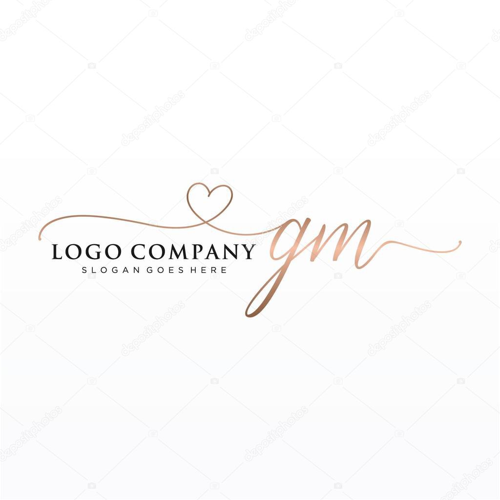 GM Initial handwriting logo design with circle. Beautyful design handwritten logo for fashion, team, wedding, luxury logo.