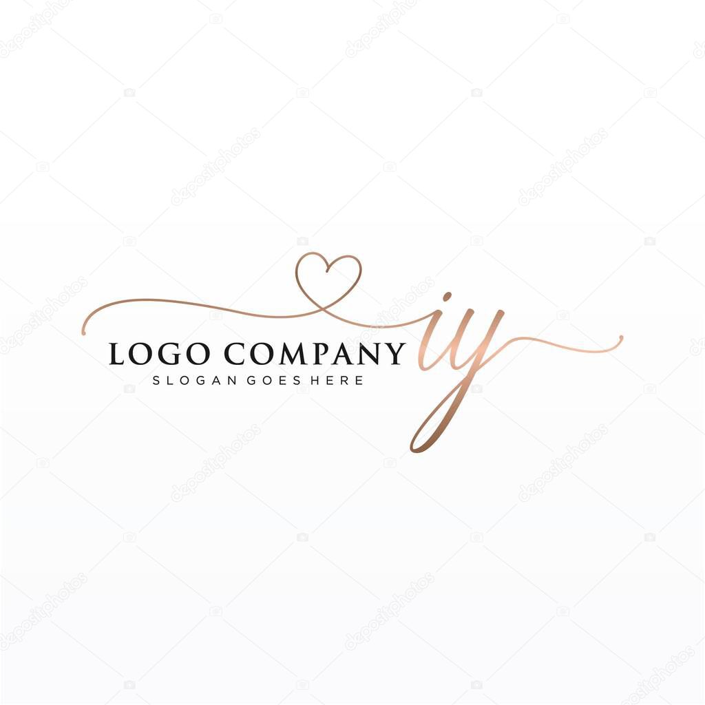 IY Initial handwriting logo design with circle. Beautyful design handwritten logo for fashion, team, wedding, luxury logo.
