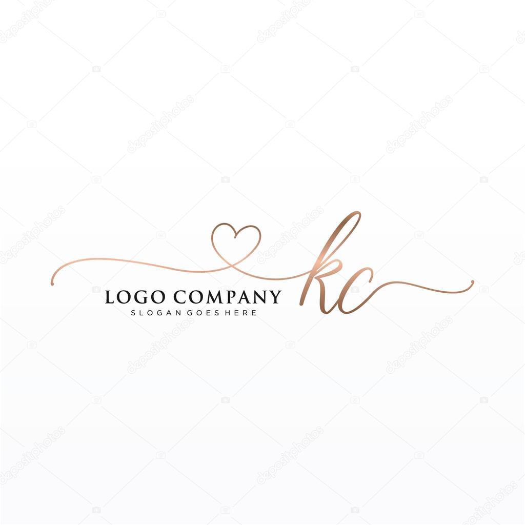 KC Initial handwriting logo design with circle. Beautyful design handwritten logo for fashion, team, wedding, luxury logo.