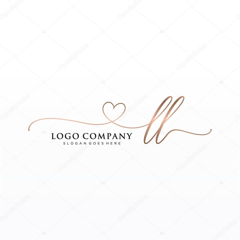 LL Initial handwriting logo design with circle. Beautyful design handwritten logo for fashion, team, wedding, luxury logo.