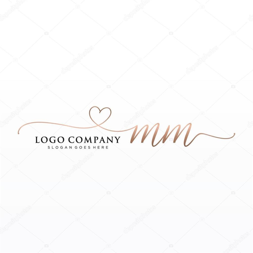 MM Initial handwriting logo design with circle. Beautyful design handwritten logo for fashion, team, wedding, luxury logo.