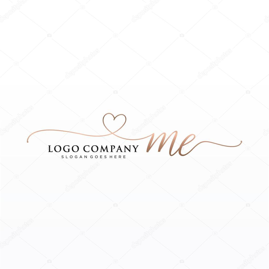 ME Initial handwriting logo design with circle. Beautyful design handwritten logo for fashion, team, wedding, luxury logo.
