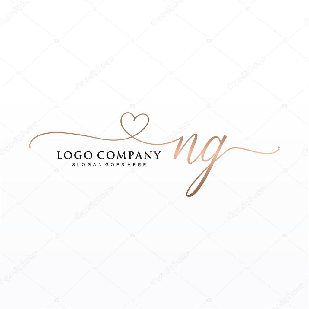 NG Initial handwriting logo design with circle. Beautyful design handwritten logo for fashion, team, wedding, luxury logo.