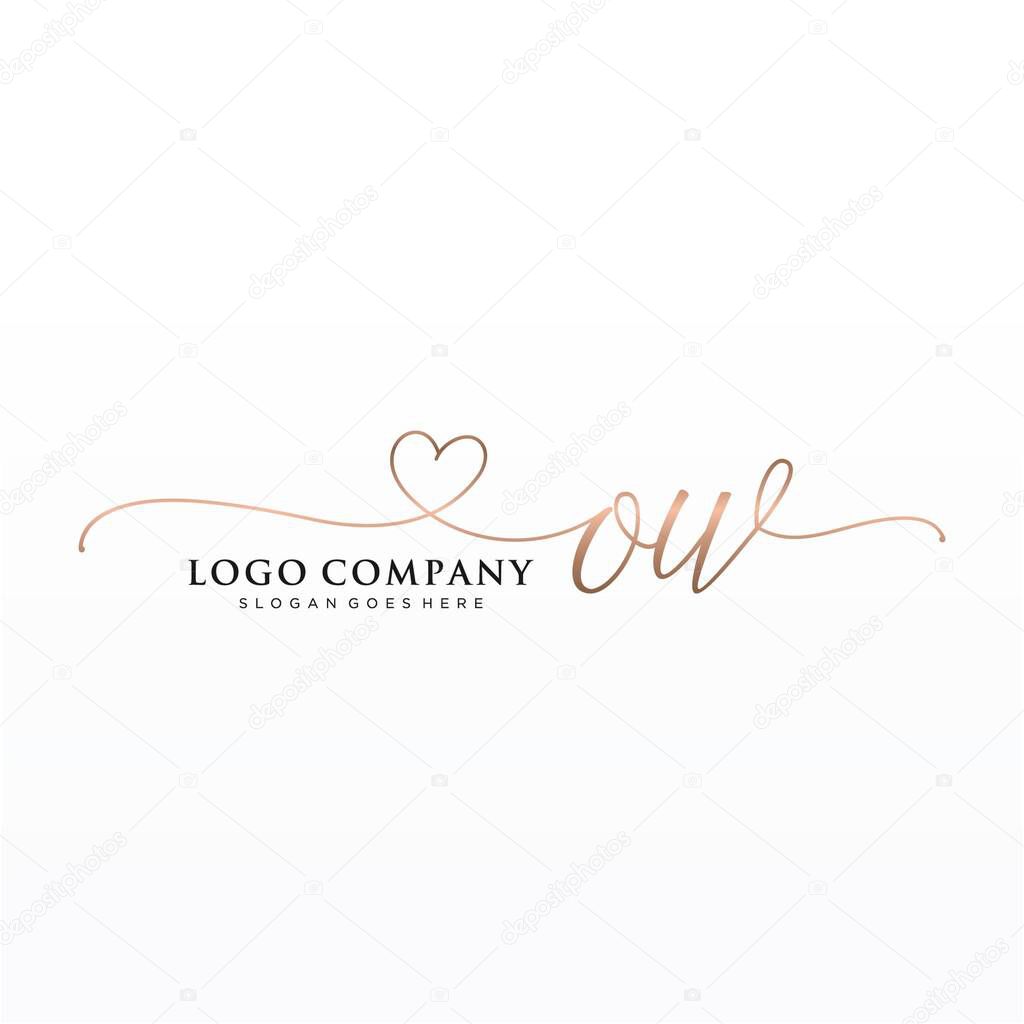 OW Initial handwriting logo design with circle. Beautyful design handwritten logo for fashion, team, wedding, luxury logo.
