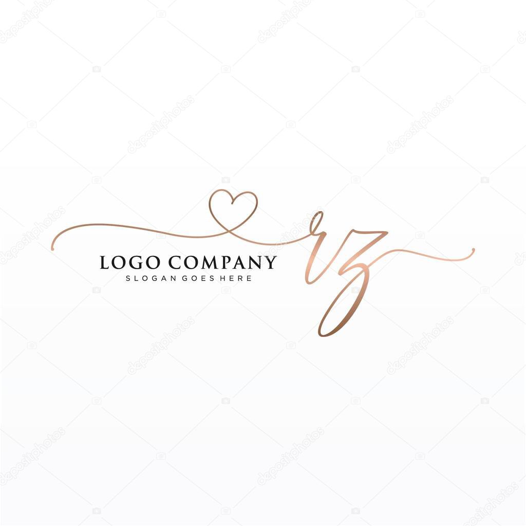 RZ Initial handwriting logo design with circle. Beautyful design handwritten logo for fashion, team, wedding, luxury logo.