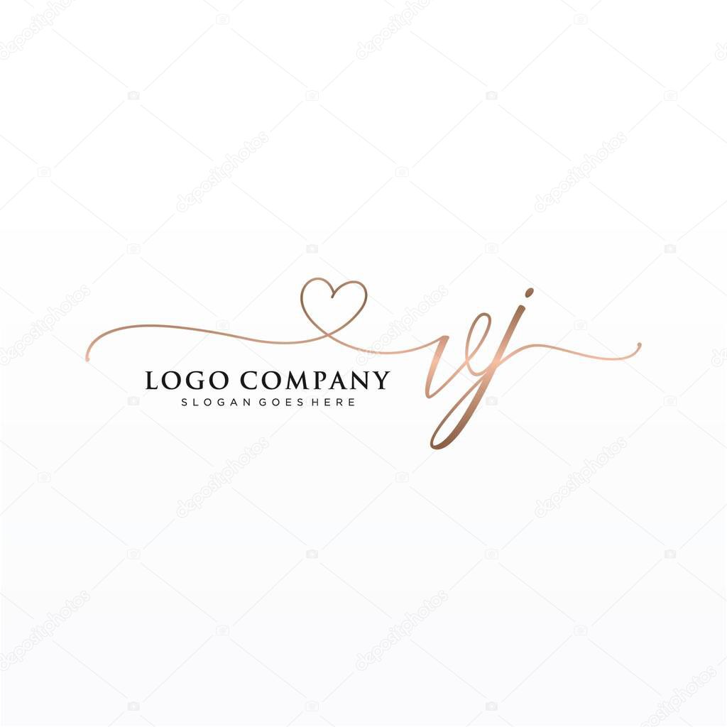 VJ Initial handwriting logo design with circle. Beautyful design handwritten logo for fashion, team, wedding, luxury logo.
