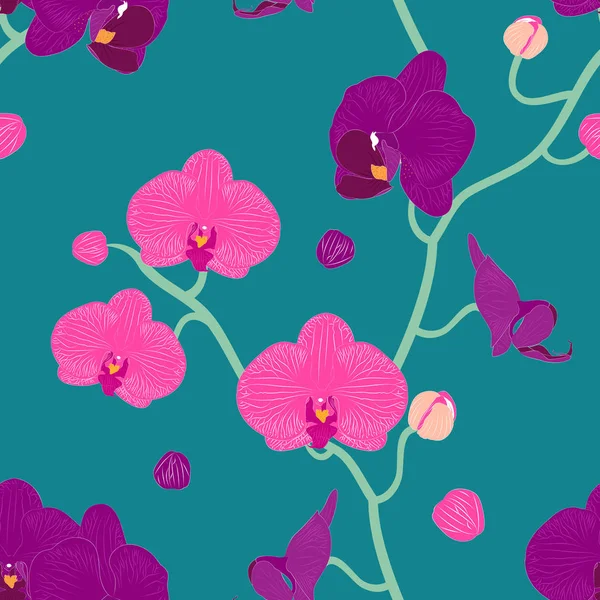 Çiçek Desenli Pembe Mor Orkideler Egzotik Tropik Çiçekler Duvar Kağıtları — Stok Vektör