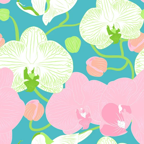 Kawaii Çiçek Desenli Pembe Beyaz Orkideler Karalama Egzotik Tropikal Çiçekler — Stok Vektör