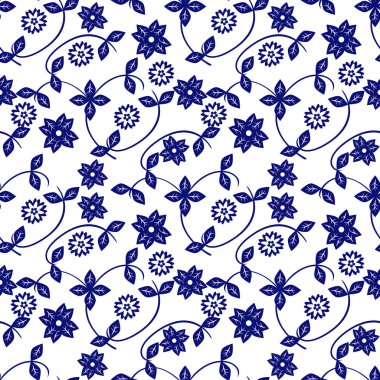 Seramik mavi ve beyaz çiçek desenleri. Güzel porselen arka plan tasarımı. Duvar kağıtları, hediyeler, tekstil, ambalaj tasarımı için harika.