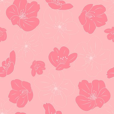 El çizimi kiraz çiçeği arka planı. Japon sakura desenli arka plan. Asya ilkbahar çiçekli arka planı. Duvar kağıdı, hediyeler, tekstil, düğün veya sevgililer günü kartı, davetiye.