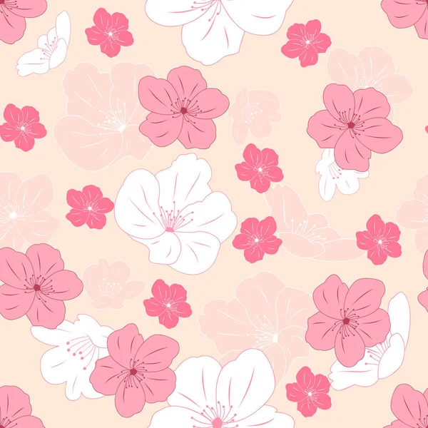 Çizimi Kiraz Çiçekleriyle Romantik Çiçek Desenleri Japon Sakura Desenli Arka — Stok Vektör