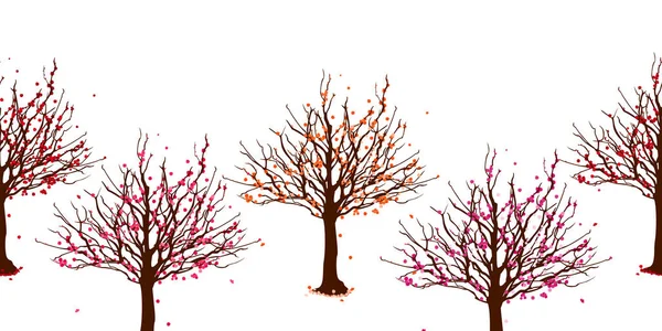 Colorido Chinês Japonês Flor Ameixa Ameixa Árvore Sem Costura Fundo —  Vetores de Stock