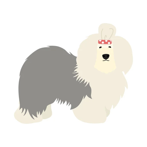 Old English Sheepdog Isolado Fundo Branco Bonito Desenho Animado Cão — Vetor de Stock